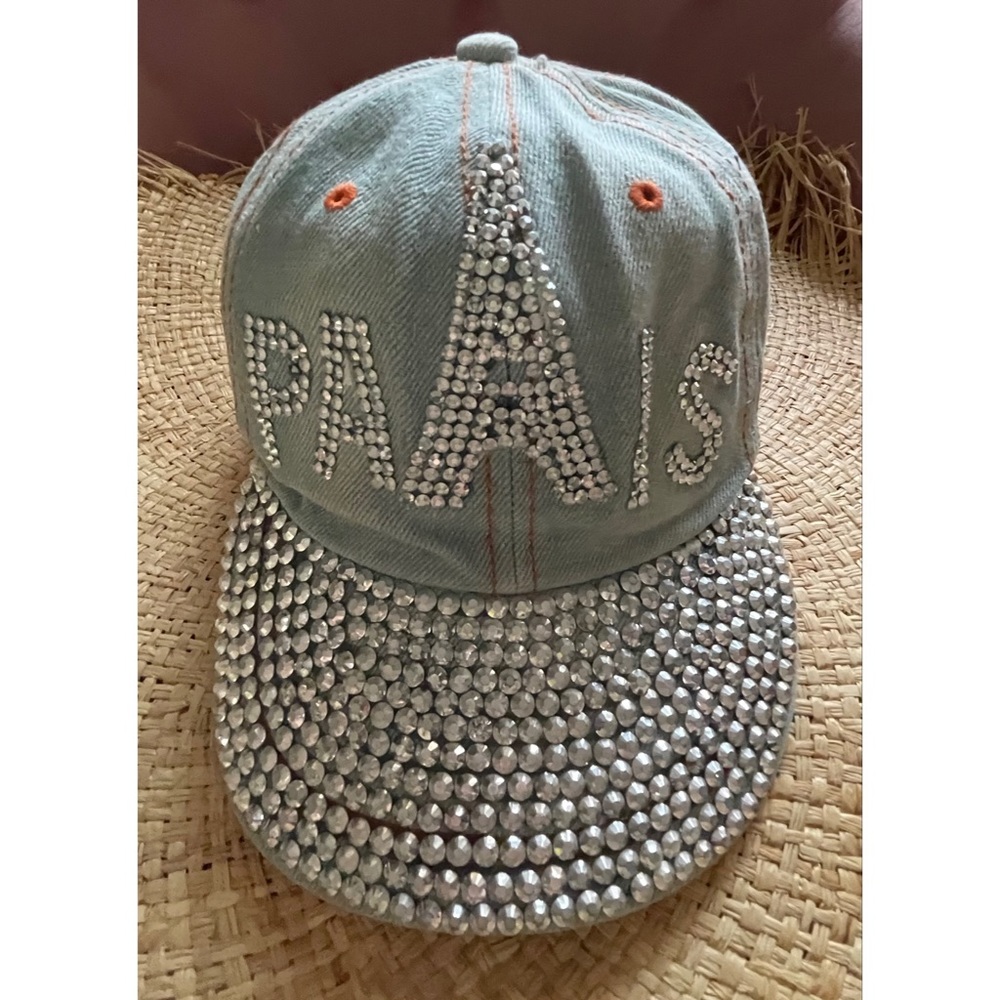 PARIS Rhinestones Studs Jeans Hat Cap - Picture 2 of 4